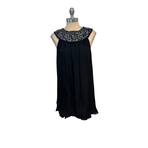 Alice + Olivia Dresses & Skirts - Alice + Olivia Black Embellished Silk Sleeveless Dress With Beaded Neckline Smal